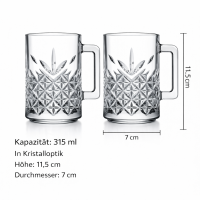 Pasabahce 55472 Teeglas Glasbecher mit Henkel Timeless 315ml (2er Set)