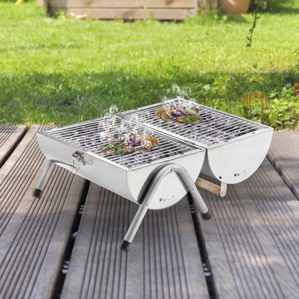 HI - Picknick Grill aus Edelstahl ca. 42x26,5x37cm zusammenklappbar