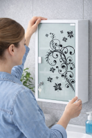 HI - 33288 Medizinschrank Metall mit Glastür und Schloss (bedruckt) in Weiß