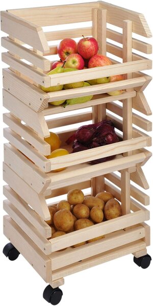 HI - Obsthorde mit Rollen Holz Stapelkiste Kartoffelkiste Gemüsekiste