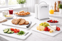 HI - 7-teiliges Frühstücks-Set 6 Schneidebretter mit Ständer weiß