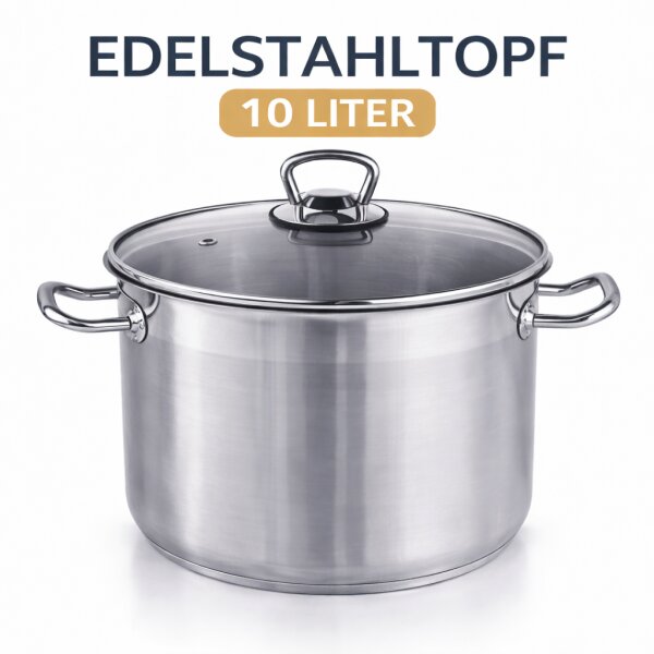 HI Universaltopf Suppentopf mit Glasdeckel und Dampfloch Induktion 10L