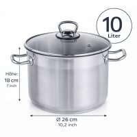 HI Universaltopf Suppentopf mit Glasdeckel und Dampfloch Induktion 10L