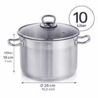 HI Universaltopf Suppentopf mit Glasdeckel und Dampfloch Induktion 10L