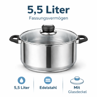 HI - Fleischtopf Sylt Kochtopf Topf aus Edelstahl 5,5 Liter