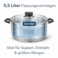 HI - Fleischtopf Sylt Kochtopf Topf aus Edelstahl 5,5 Liter