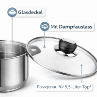 HI - Fleischtopf Sylt Kochtopf Topf aus Edelstahl 5,5 Liter