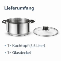 HI - Fleischtopf Sylt Kochtopf Topf aus Edelstahl 5,5 Liter