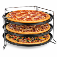 HI - Pizza Backset mit Halter 4er Set Pizzablech Antihaft...