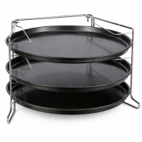 HI - Pizza Backset mit Halter 4er Set Pizzablech Antihaft 3 Backformen