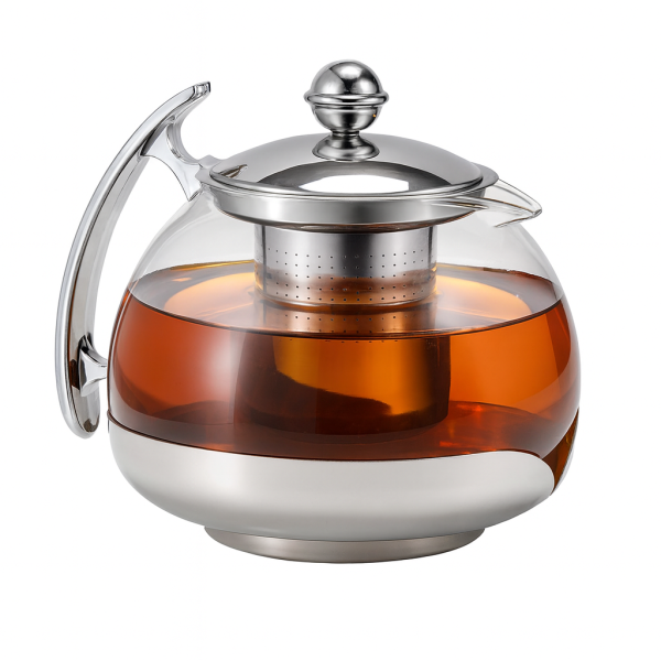 HI - Teekanne aus Glas und Edelstahl mit Teefilter für 1,2 Liter