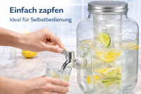 HI - Getränkespender aus Glas mit Zapfhahn Wasserspender 4L