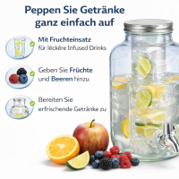 HI - Getränkespender aus Glas mit Zapfhahn Wasserspender 4L