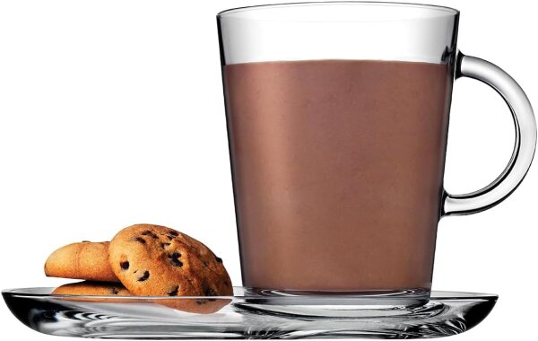 Pasabahce 95781 2er Tassen Set mit Untertasse ca. 38,5 cl aus Glas