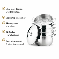 Legro Dampfkocher Mantowarka Gardampfkochtopf Set 18/10 Edelstahl 24cm