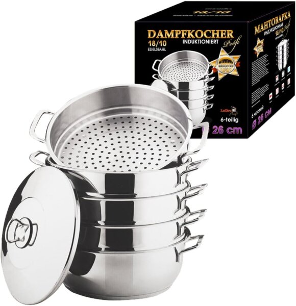 Legro Dampfkocher Mantowarka Gardampfkochtopf Set 18/10 Edelstahl 26cm