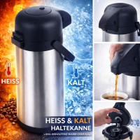 HI - 26115 XXL Isolierkanne Pumpkanne Thermo Kanne Kaffeekanne Edelstahl groß 3 L
