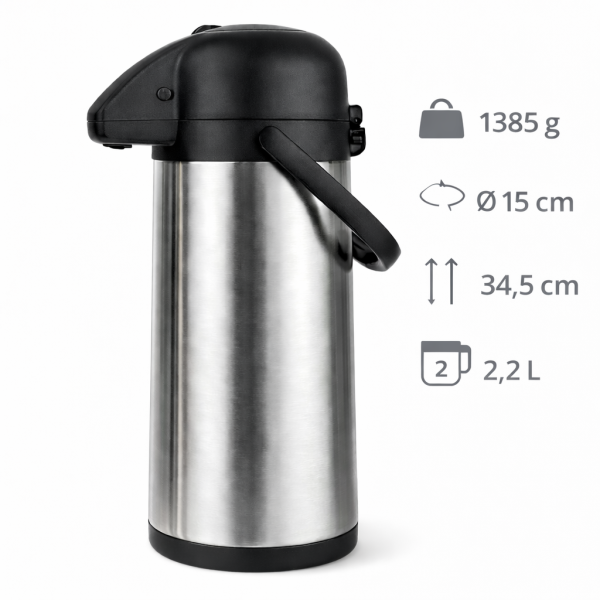 HI - 26116 Isolierkanne Thermo Kanne Kaffeekanne Edelstahl 2,2 L
