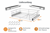 HI - 34042 Teleskopschublade zum Nachrüsten für 60cm Küchenschränke