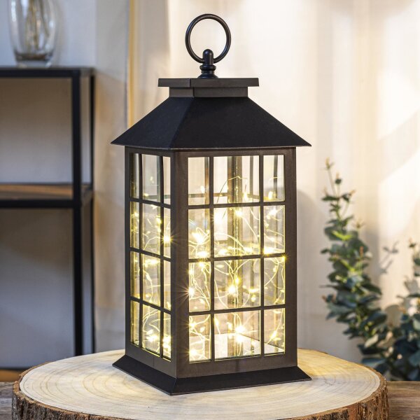HI - LED-Laterne mit Kupferlichterkette ca. 14 x 14 x 31,5cm