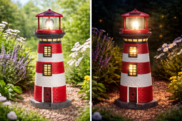 CEPEWA - LED Solar Leuchtturm Leuchtfeuer Turm 38cm Höhe