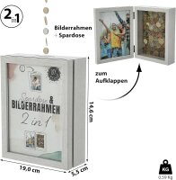 CEPEWA - Spardose Bilderrahmen 2 in 1 Rahmen mit Münzschlitz zum Aufklappen