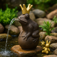 HI - 57035 HI Froschkönig Wasserbrunnen Metall Figur Skulptur Teich Pool Garten