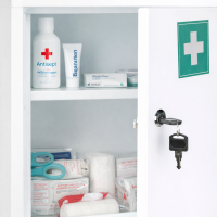 HI - 33329 Medizinschrank aus Stahl mit Tür und Schloss (bedruckt) in Weiß