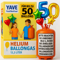 YAVE - Helium Ballongas für bis zu 50 Ballons Heliumflasche für Luftballons
