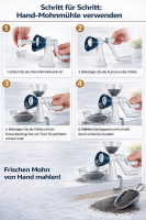 Mohnmühle manuell rutschfest mit Tischmontage zum Mahlen von Mohn und diversen Gewürzen