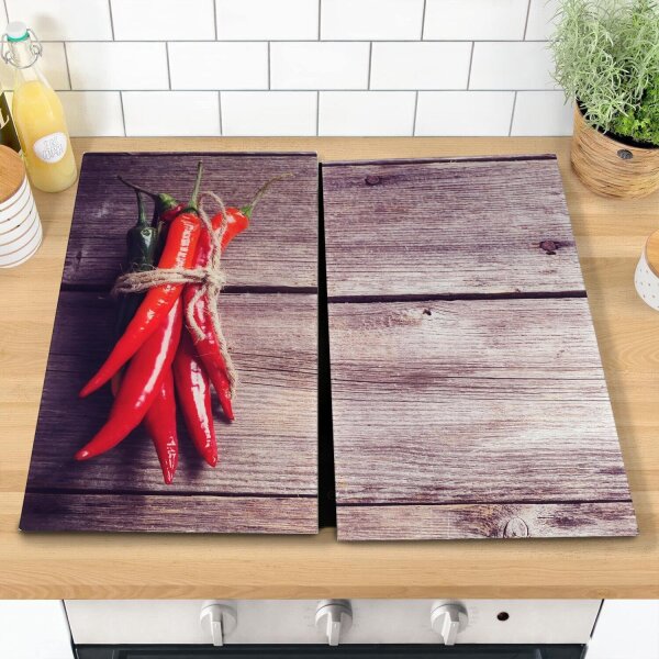 HI - Herdabdeckplatten Glas 2tlg 52x30cm mit rutschfesten Füßen Herdabdeckung (28013)