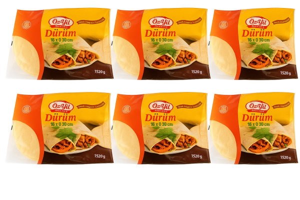 6 Packungen Öz-Yil - 16 x 30cm XL Dürüm Teigfladen - Tortillas (1520g)