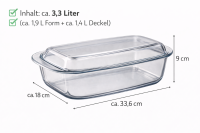 Pasabahce 59009 Auflaufform Servierform rechteckig aus Glas mit Deckel