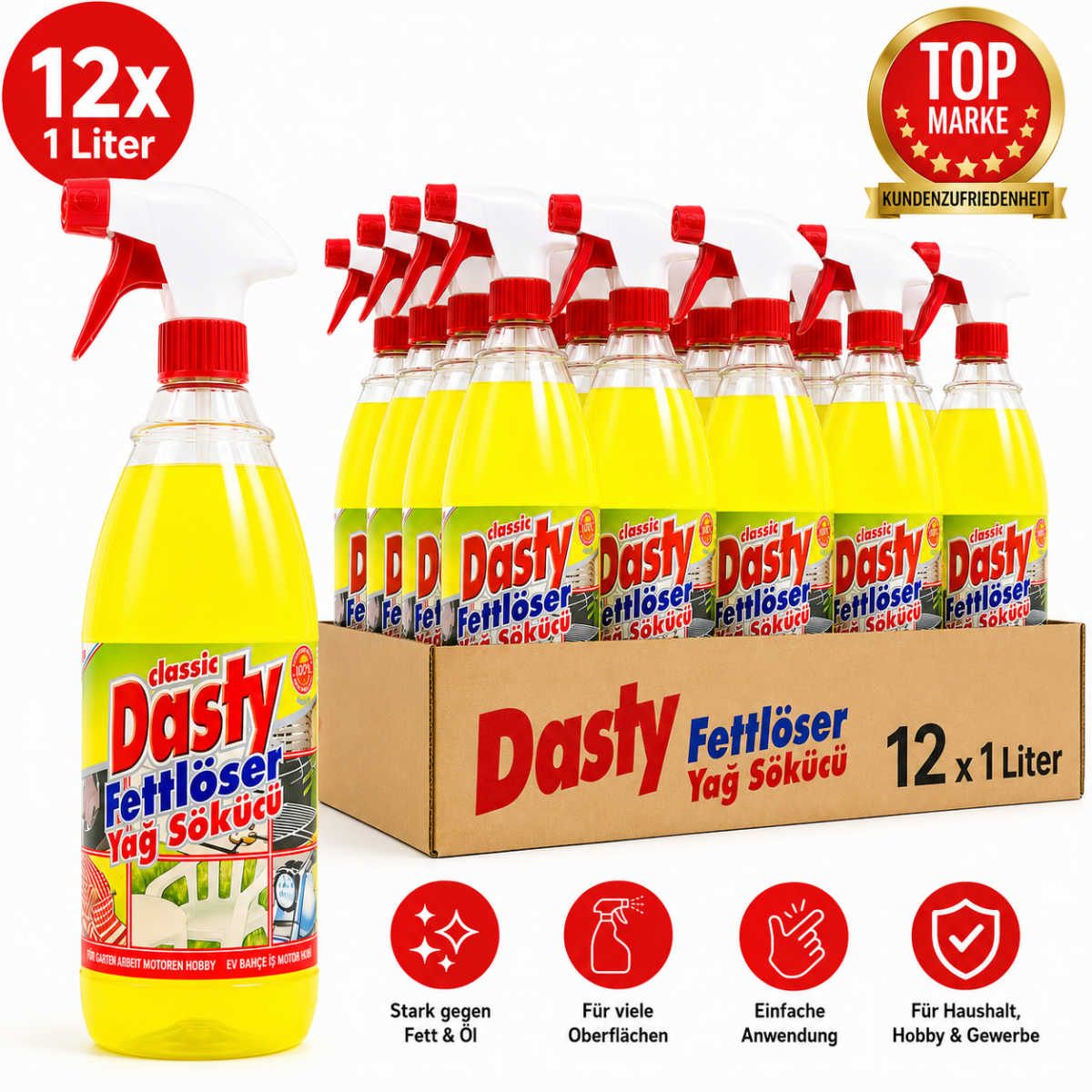 12 x 1 Liter Dasty Fettlöser Fettentferner classic, 39,99