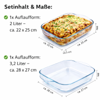 Pasabahce Borcam 159028 2er-Set Auflaufformen 28x28x6cm und 22x22x6cm