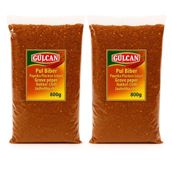 2 x 800g Gülcan XL Beutel Pul Biber scharf  - Chiliflocken Zubereitung - Paprikaflocken