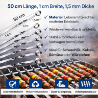 OLYMP 10 x Schaschlikspiesse 1,5 mm Edelstahl 50cm Grillspiesse