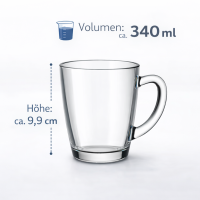 Pasabahce 55531 Teeglas Glasbecher mit Henkel Basic 340...