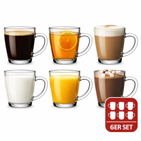 3 x 2er Set - Pasabahce 55531 Teeglas mit Henkel Basic 340ml